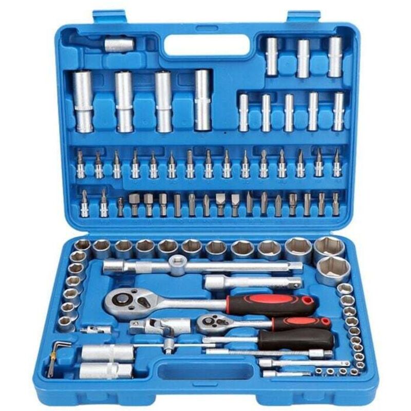 Set de 94 pièces de douilles, clés à cliquet et clés à molette, kit de réparation automobile
