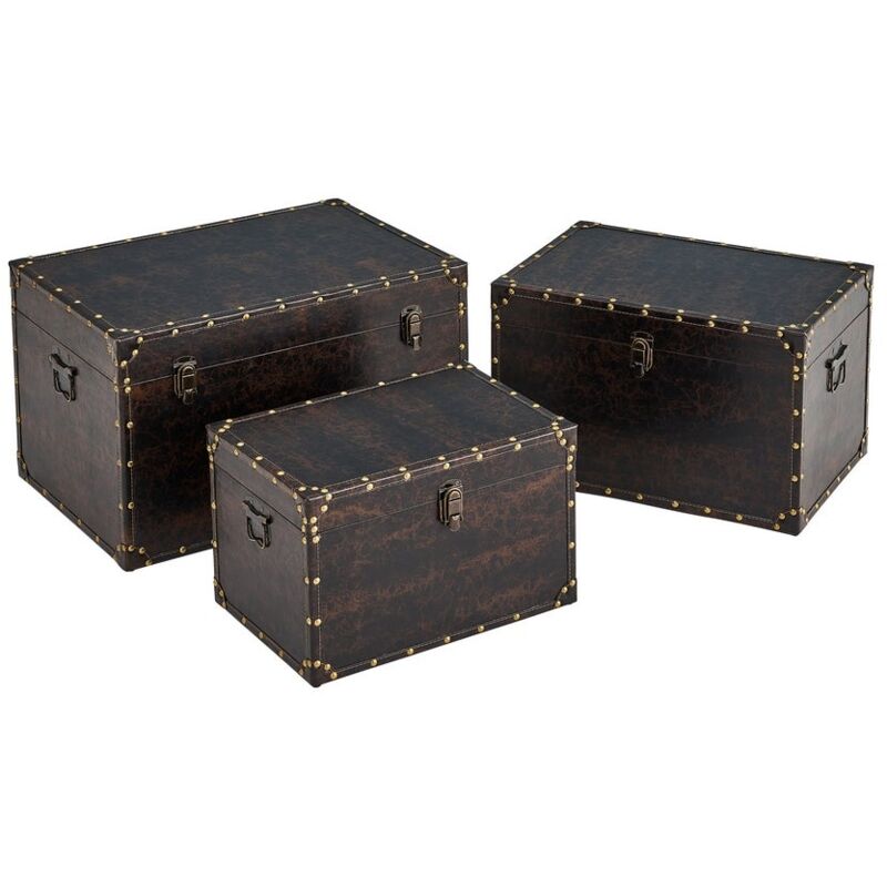 

Set de 3 baúles de viaje contemporáneos de PU y MDF marrones