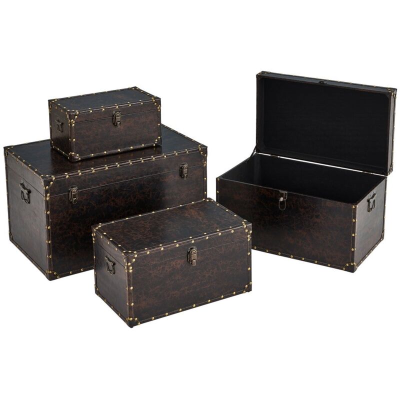 

Set de 4 baúles de viaje contemporáneos de PU y MDF marrones