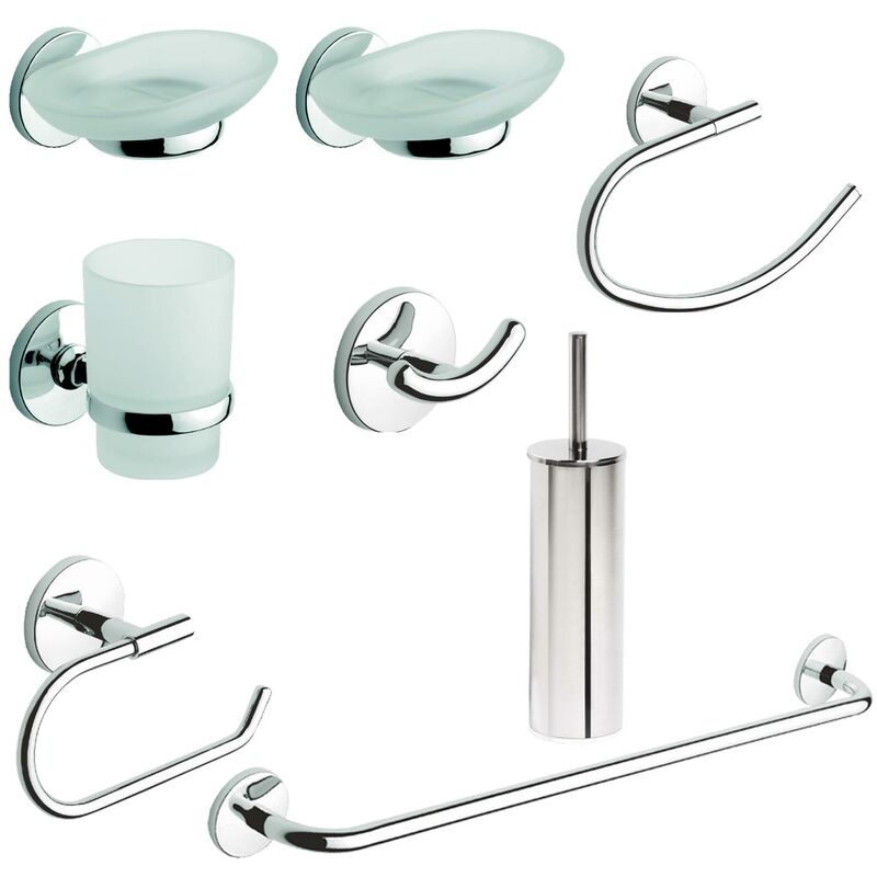 

Set de accesorios de baño toallero de acero juego de 8 piezas prod. One Cromo