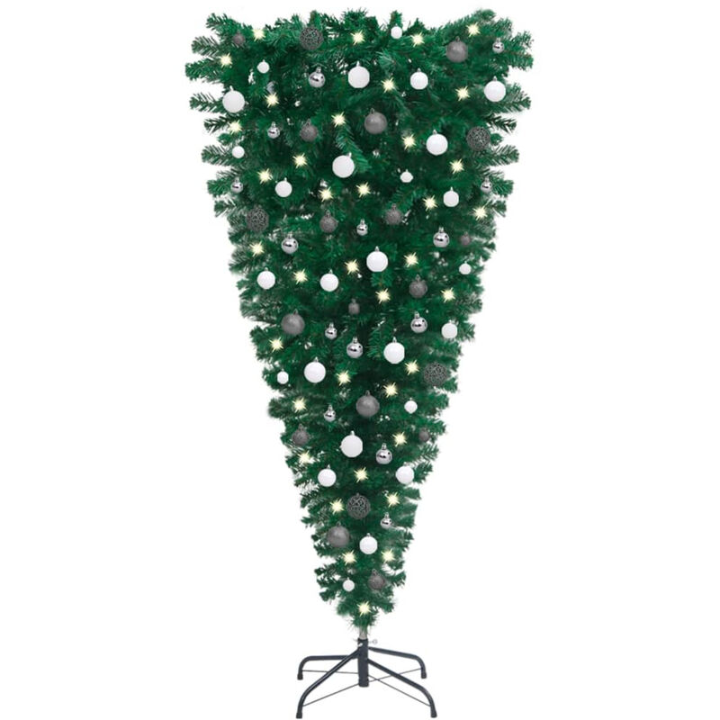 

Happyshopping - Set de arbol de Navidad artificial al reves LED y bolas 120 cm