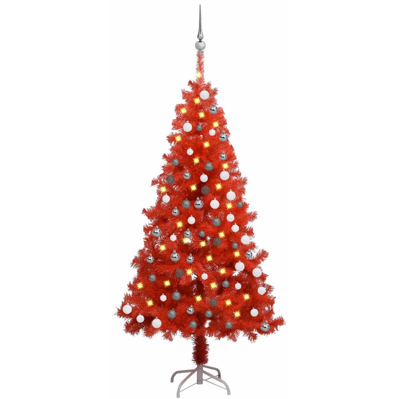 

Set de arbol de Navidad artificial con LED y bola rojo 120 cm