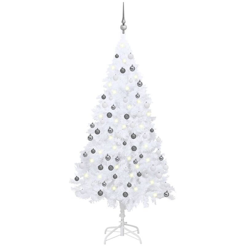 

Set de árbol de Navidad artificial con LED y bolas blanco 120cm