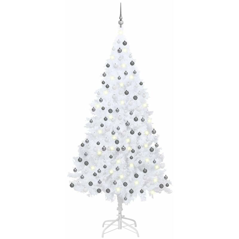 

Happyshopping - Set de arbol de Navidad artificial con LED y bolas blanco 210cm
