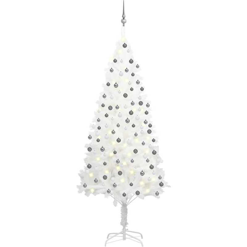 

Set de árbol de Navidad artificial con LED y bolas blanco 210cm