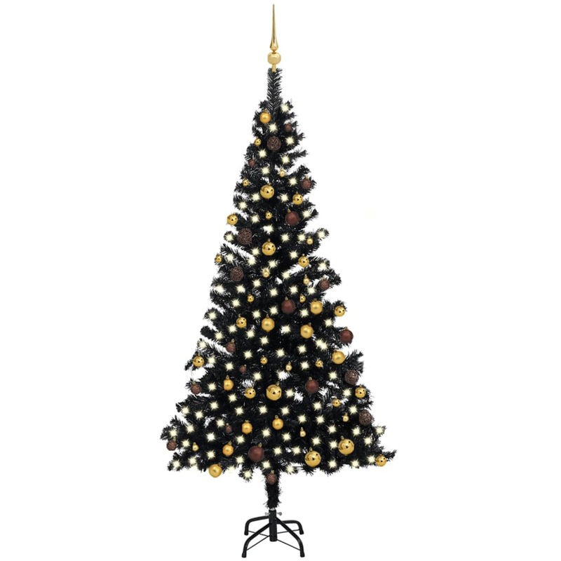 

Set de arbol de Navidad artificial con LED y bolas negro 210 cm