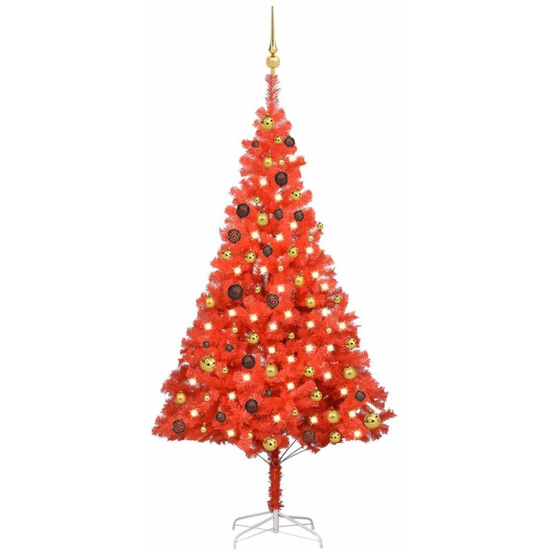 

Set de arbol de Navidad artificial con LED y bolas rojo 180 cm