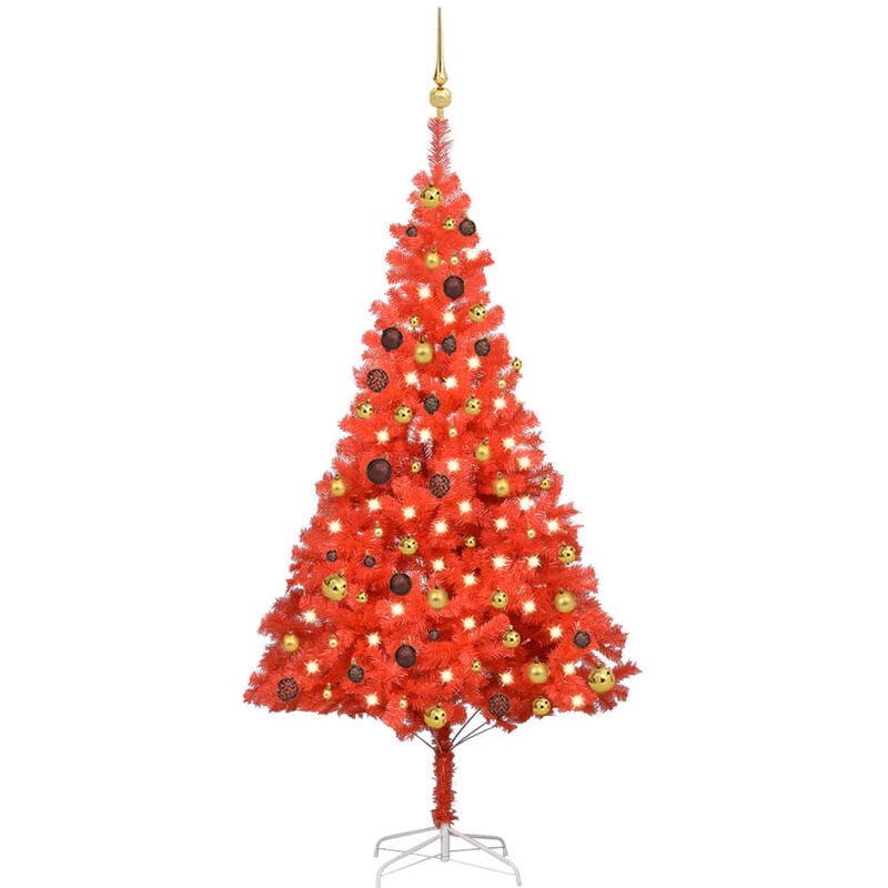 

Set de árbol de Navidad artificial con LED y bolas rojo 180 cm