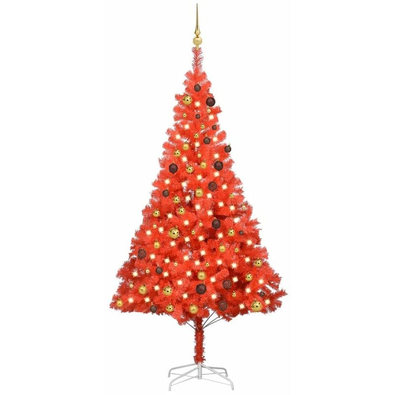 

Happyshopping - Set de arbol de Navidad artificial con LED y bolas rojo 210 cm