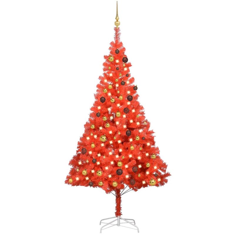 

Set de árbol de Navidad artificial con LED y bolas rojo 210 cm