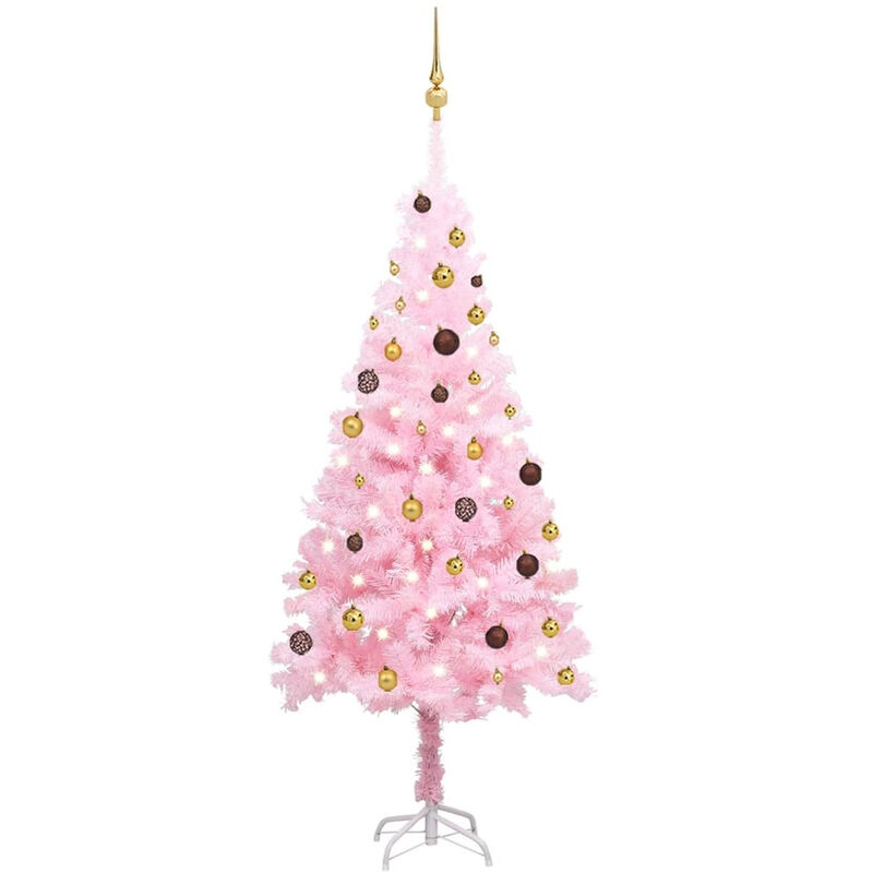 

Set de arbol de Navidad artificial con LED y bolas rosa 180 cm