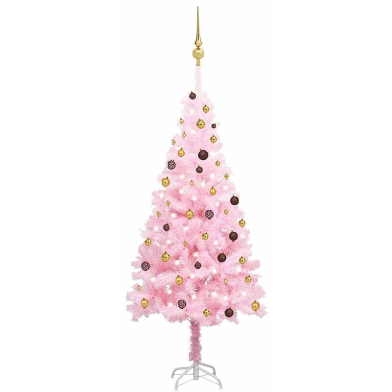 

Happyshopping - Set de arbol de Navidad artificial con LED y bolas rosa 210 cm