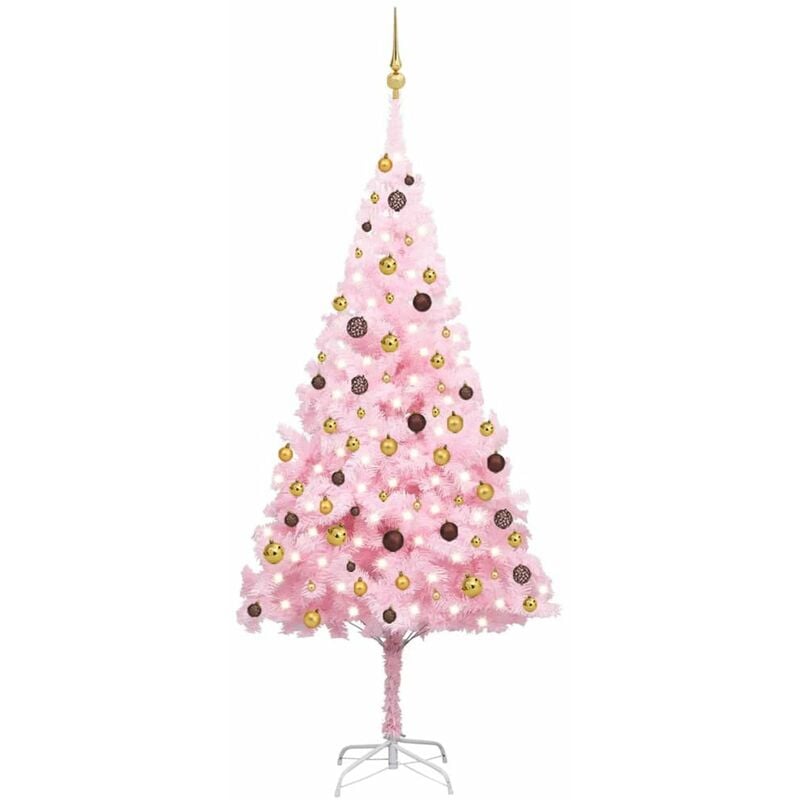 

Happyshopping - Set de arbol de Navidad artificial con LED y bolas rosa 240 cm