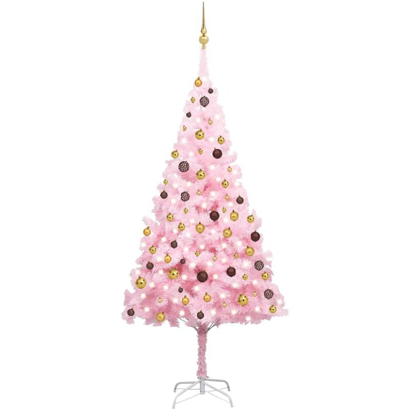 

Set de árbol de Navidad artificial con LED y bolas rosa 240 cm