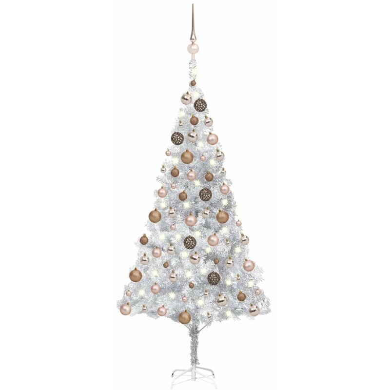 

Set de arbol de Navidad artificial LED y bolas plateado 180 cm