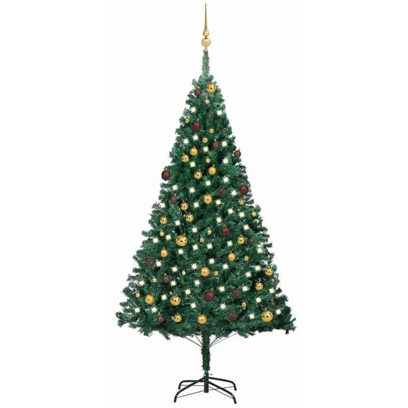 

Set de arbol de Navidad artificial LED y bolas PVC verde 210 cm