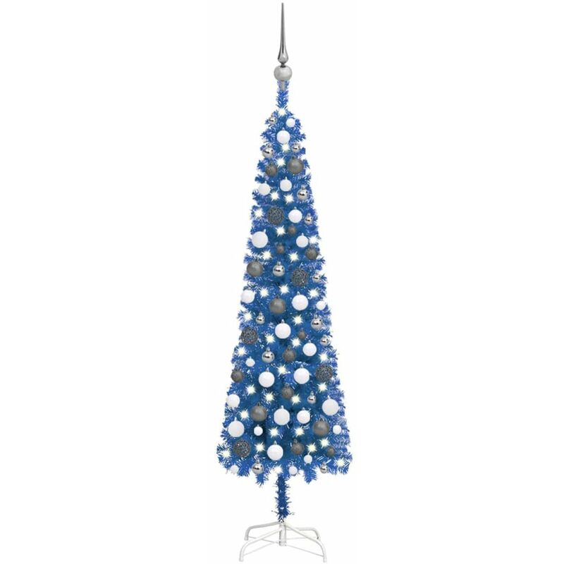 

Set de arbol de Navidad estrecho con LED y bola azul 120 cm