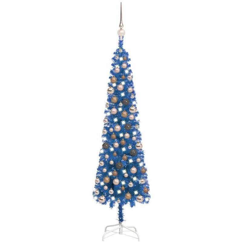 

Set de arbol de Navidad estrecho con LED y bola azul 120 cm
