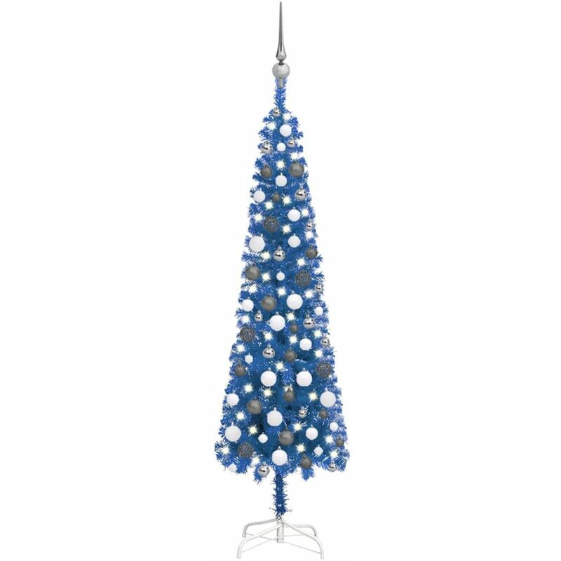 

Set de arbol de Navidad estrecho con LED y bola azul 150 cm
