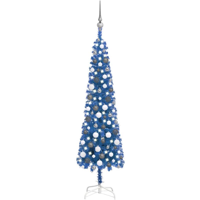 

Set de árbol de Navidad estrecho con LED y bola azul 150 cm