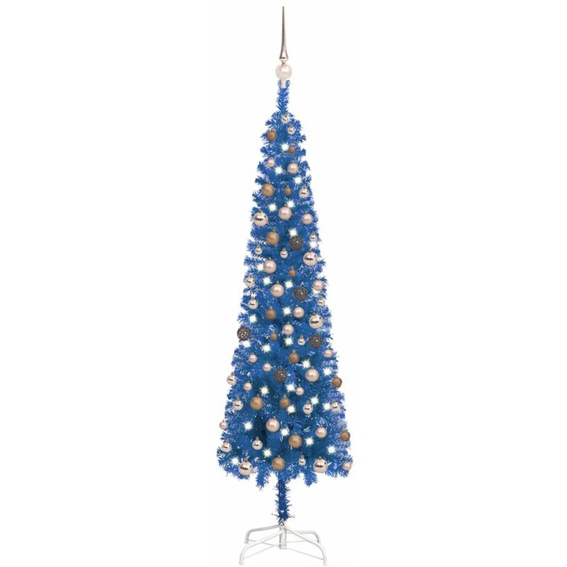 

Set de arbol de Navidad estrecho con LED y bola azul 180 cm