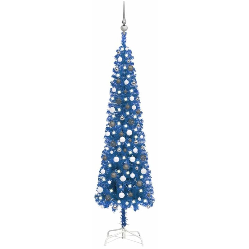

Set de arbol de Navidad estrecho con LED y bola azul 210 cm