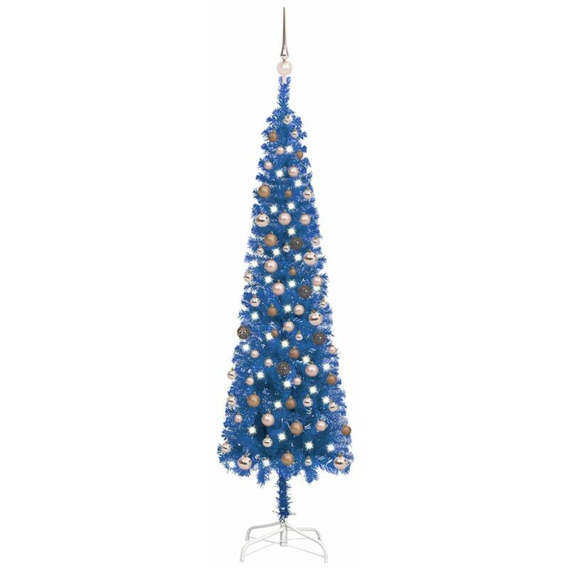 

Set de arbol de Navidad estrecho con LED y bola azul 210 cm