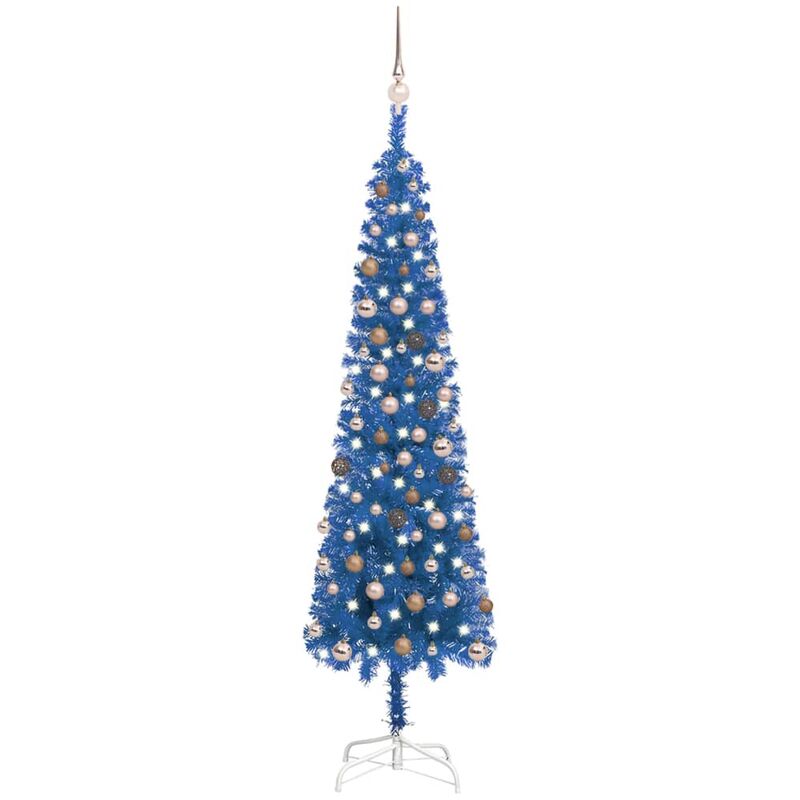 

Set de árbol de Navidad estrecho con LED y bola azul 210 cm