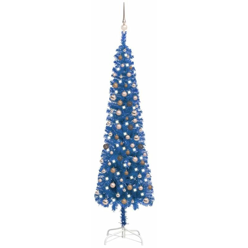

Happyshopping - Set de arbol de Navidad estrecho con LED y bola azul 240 cm