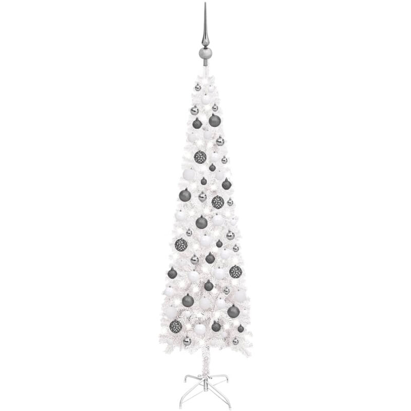 

Set de arbol de Navidad estrecho con LED y bola blanco 120 cm