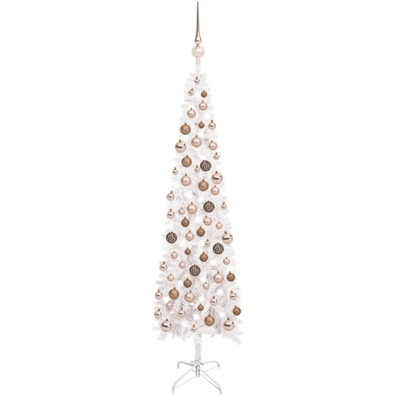 

Set de arbol de Navidad estrecho con LED y bola blanco 120 cm