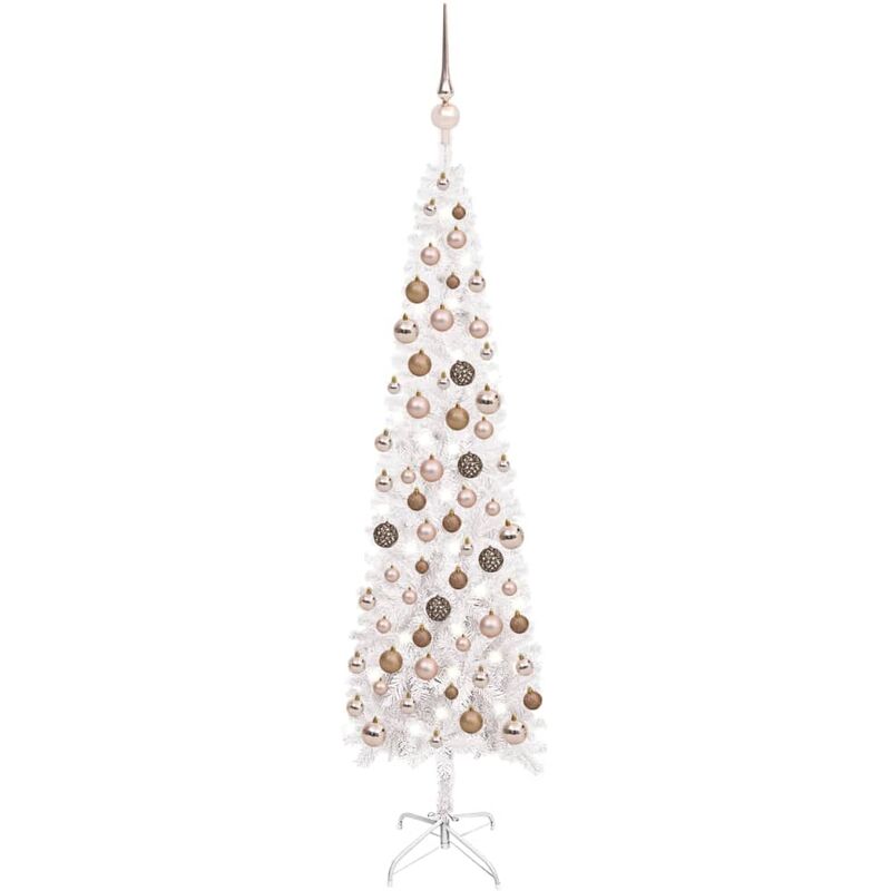 

Set de árbol de Navidad estrecho con LED y bola blanco 120 cm