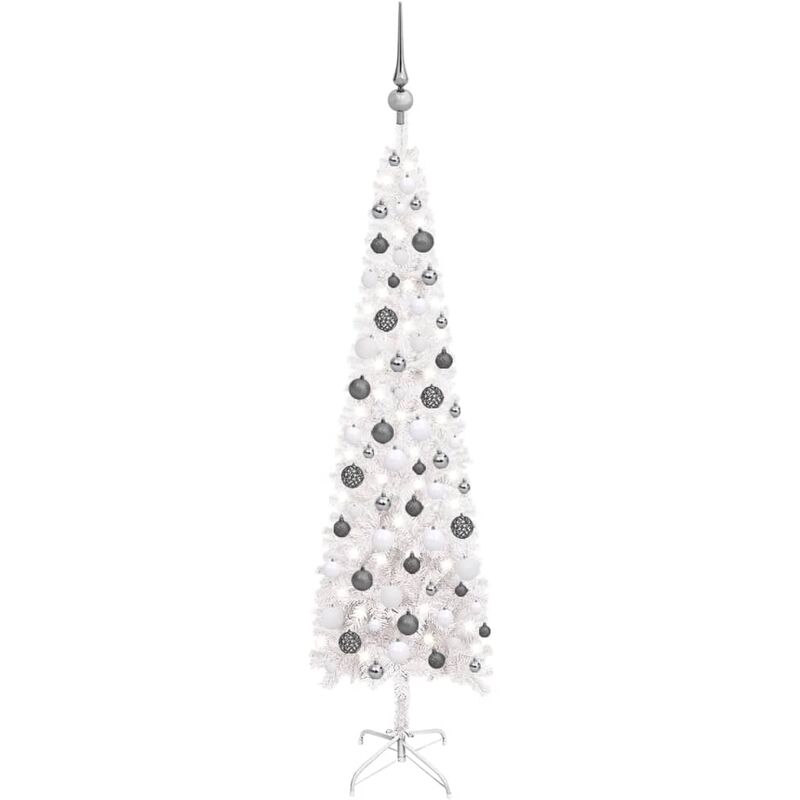 

Set de árbol de Navidad estrecho con LED y bola blanco 150 cm