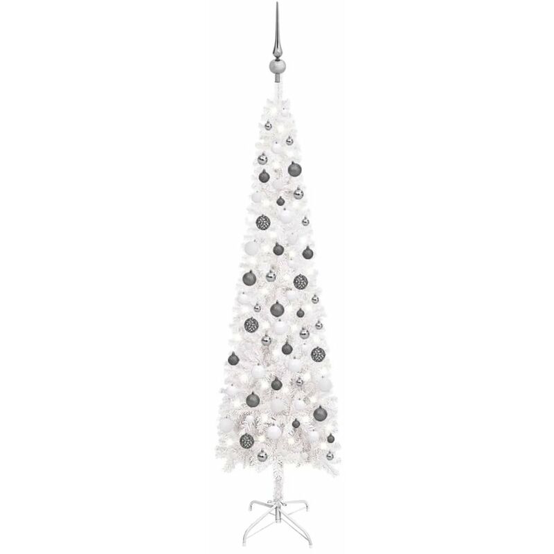 

Set de arbol de Navidad estrecho con LED y bola blanco 180 cm