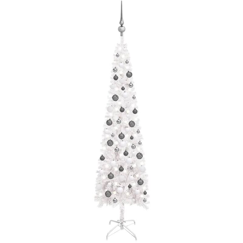 

Set de árbol de Navidad estrecho con LED y bola blanco 180 cm