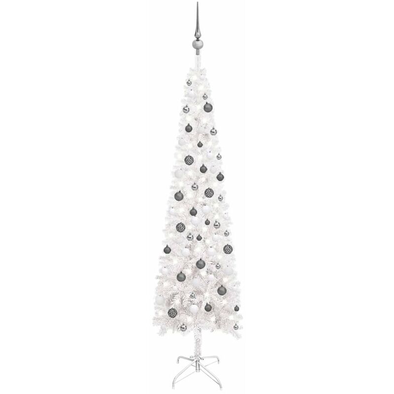 

Set de arbol de Navidad estrecho con LED y bola blanco 210 cm