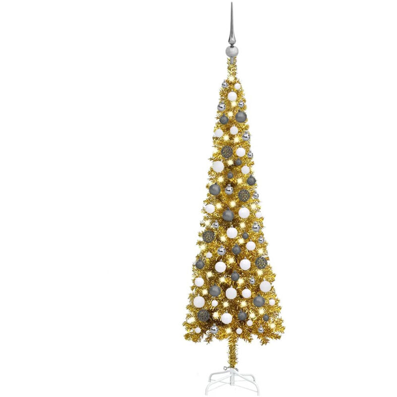 

Set de arbol de Navidad estrecho con LED y bola dorado 120 cm