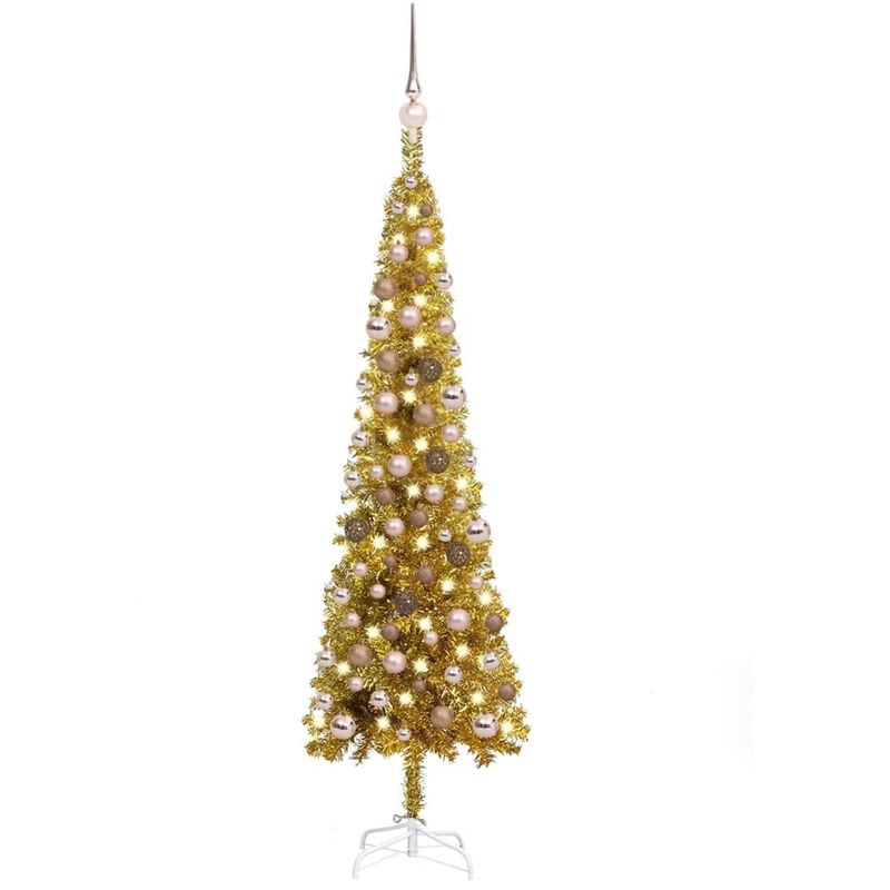 

Set de arbol de Navidad estrecho con LED y bola dorado 120 cm