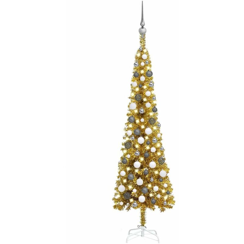 

Set de arbol de Navidad estrecho con LED y bola dorado 150 cm