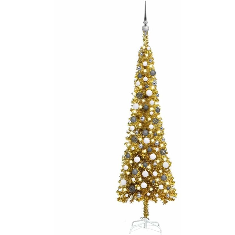 

Set de arbol de Navidad estrecho con LED y bola dorado 180 cm