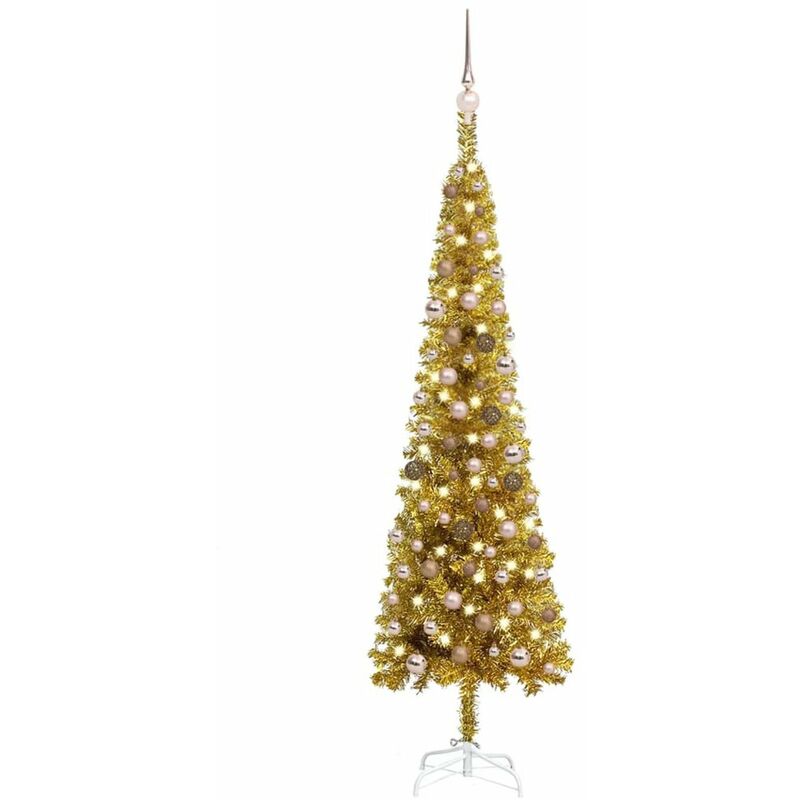 

Set de arbol de Navidad estrecho con LED y bola dorado 180 cm