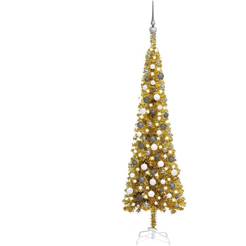 

Set de árbol de Navidad estrecho con LED y bola dorado 180 cm