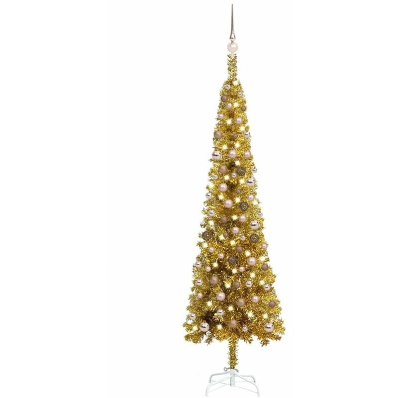 

Set de arbol de Navidad estrecho con LED y bola dorado 210 cm