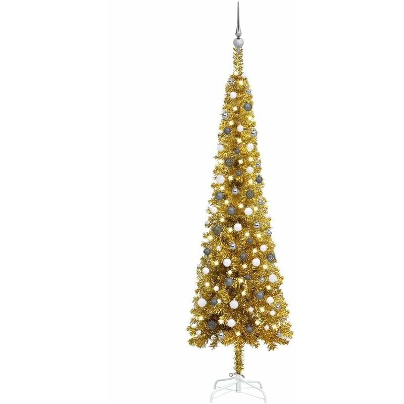 

Set de arbol de Navidad estrecho con LED y bola dorado 240 cm