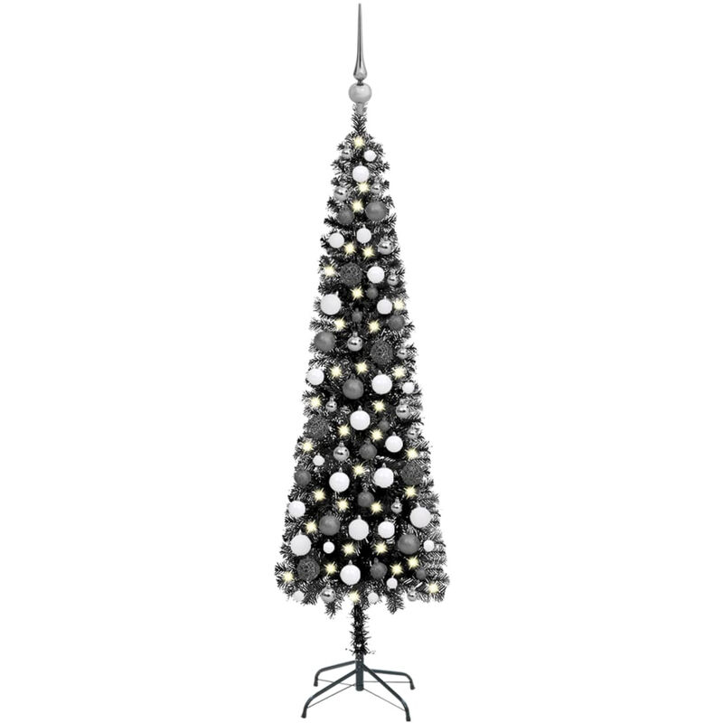 

Set de arbol de Navidad estrecho con LED y bola negro 150 cm