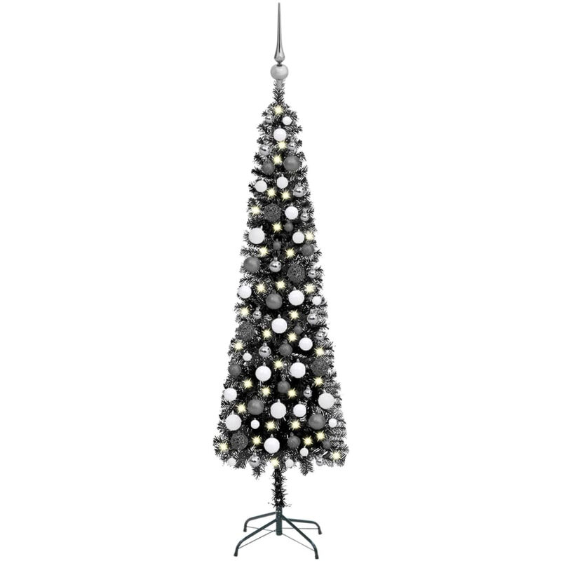

Set de arbol de Navidad estrecho con LED y bola negro 240 cm