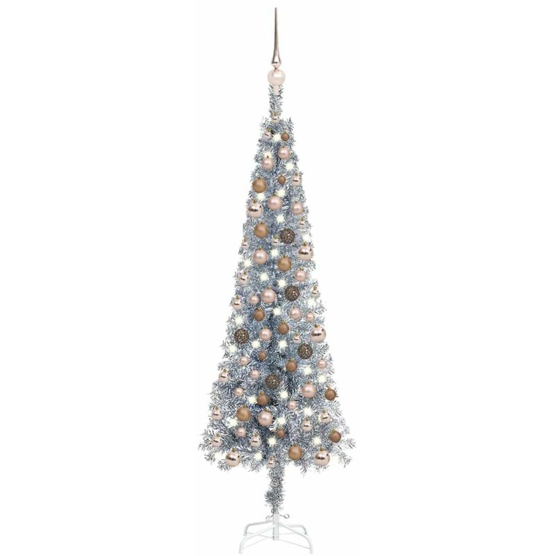 

Set de arbol de Navidad estrecho con LED y bola plateado 120 cm