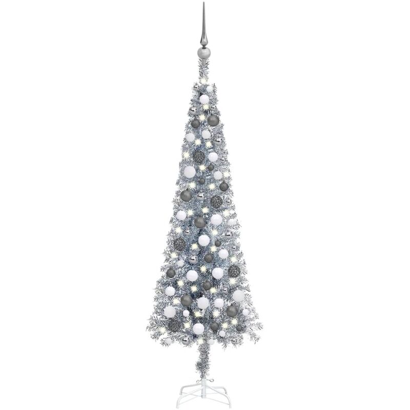 

Set de árbol de Navidad estrecho con LED y bola plateado 120 cm