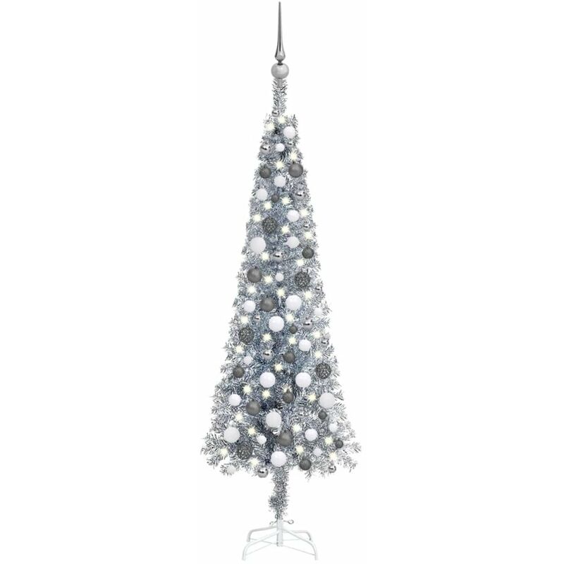

Set de arbol de Navidad estrecho con LED y bola plateado 150 cm