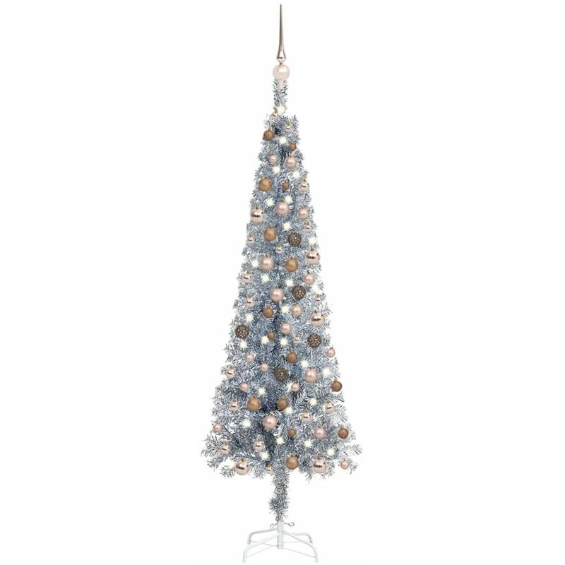 

Set de arbol de Navidad estrecho con LED y bola plateado 150 cm